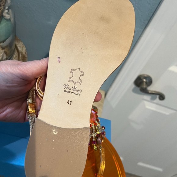 NWOT IN BOX PAOLA FIORENZA GLAMOROUS PARROT RHINESTONE SANDALS SIZE 41 ORANGE - Picture 3 of 4